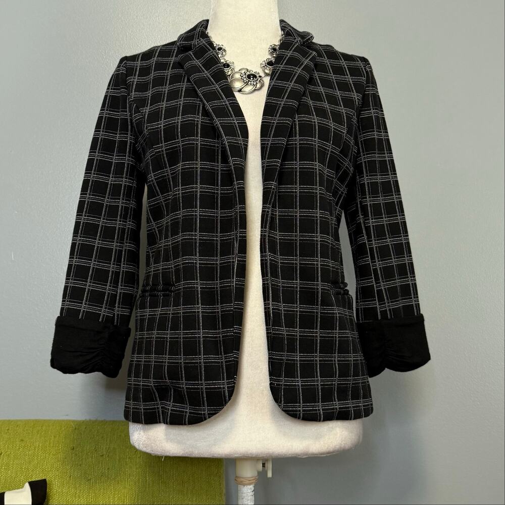 Skies are Blue Black Plaid Open Suit Blazer Jacket XS